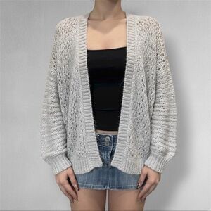 Elodie Grey Open-Knit Cardigan